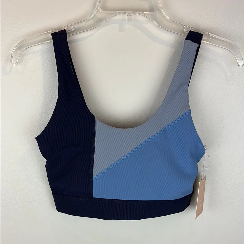 NWT Wilo the Label Anthropologie Ribbed Blue Color Block Sports Bra Padded Sz S - Image 2