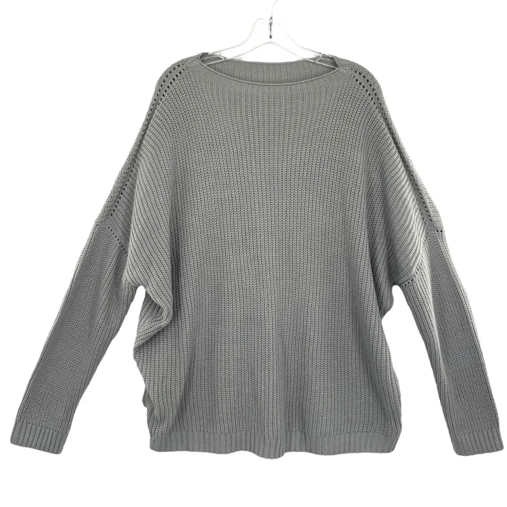 Women’s Chunky Oversized Wool Blend Gray Knit Sweater Size XL - Image 15