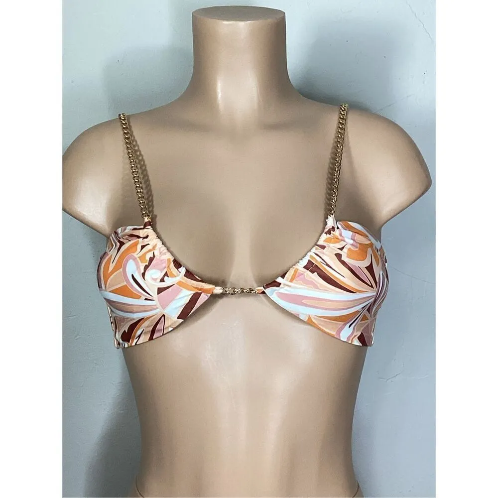 New. L*SPACE orange paisley chain bikini top. Medium. Retails $99 - Image 6