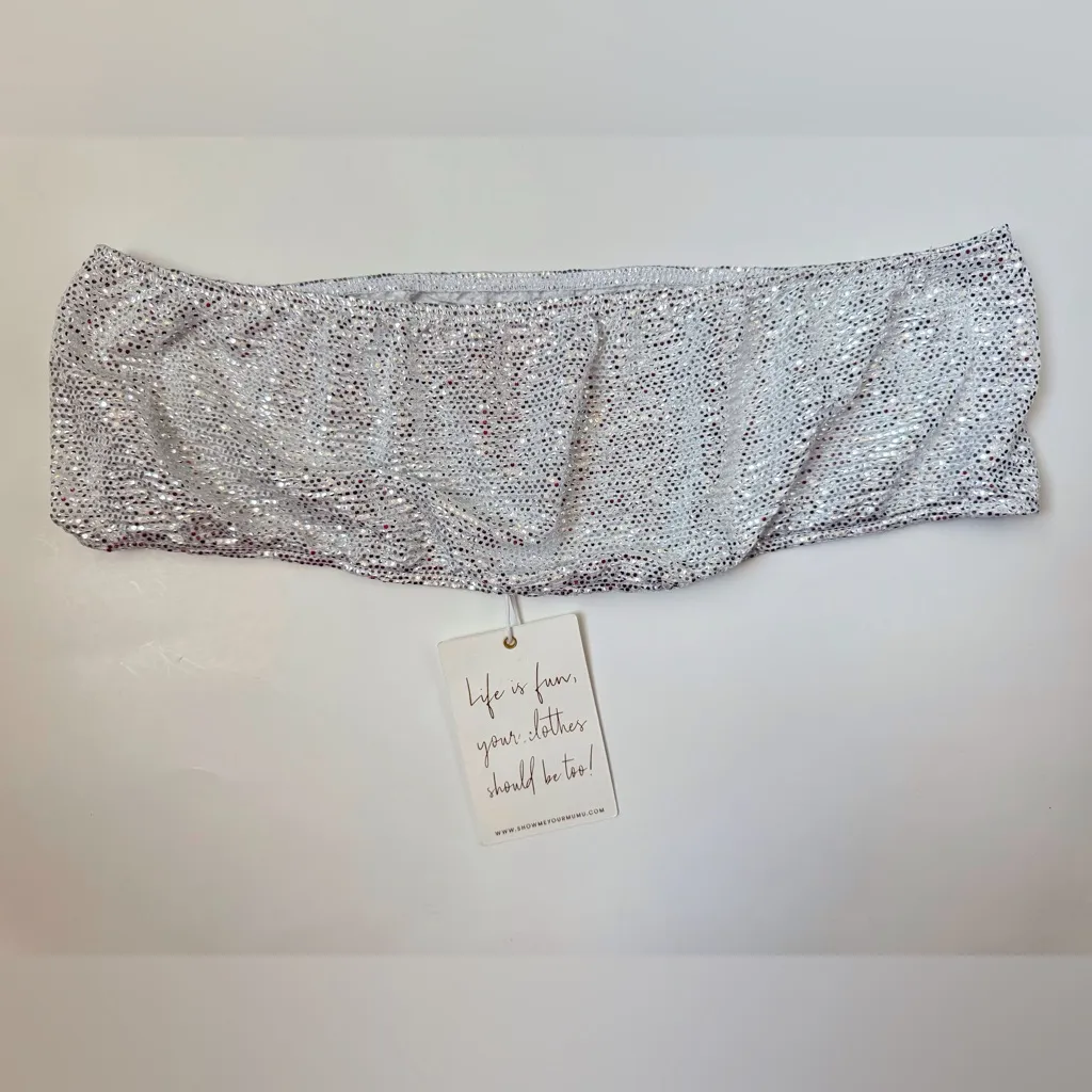 Show Me‎ Your MuMu NWT Women’s Micro Tube Silver Confetti Top Size M - Image 8