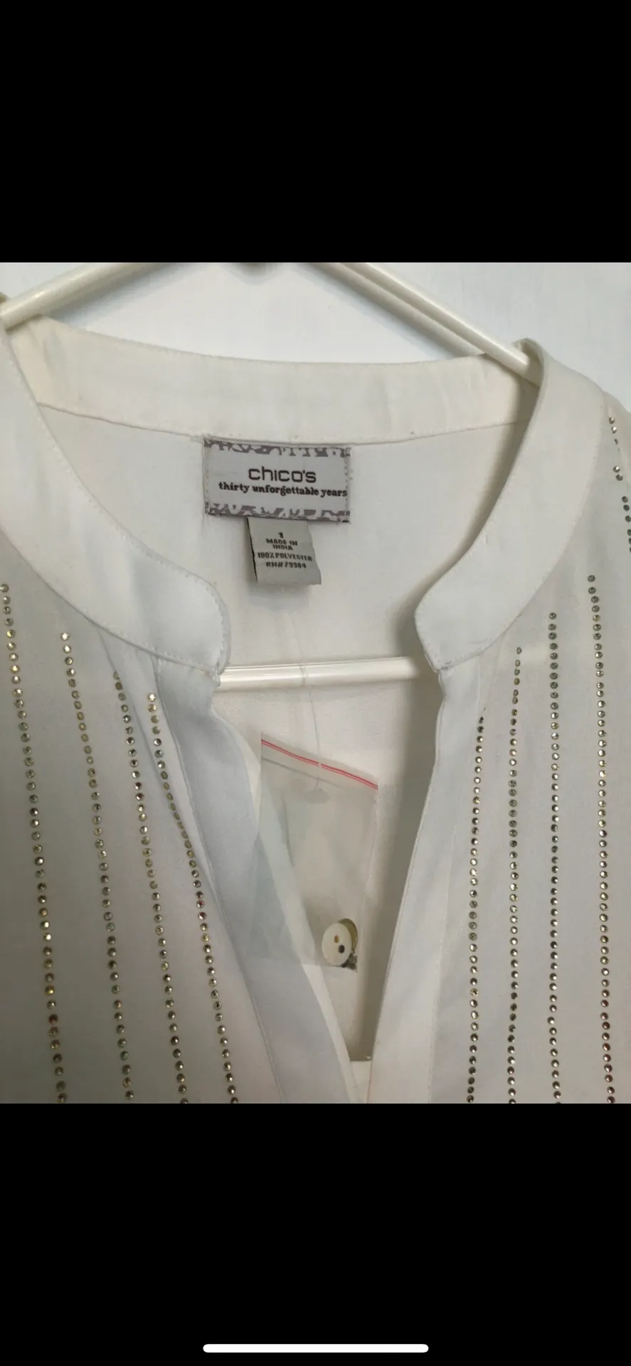 Chico's Chico Long Sleeve Button Up Gold Rhinestone Blouse Size 1 - Image 5