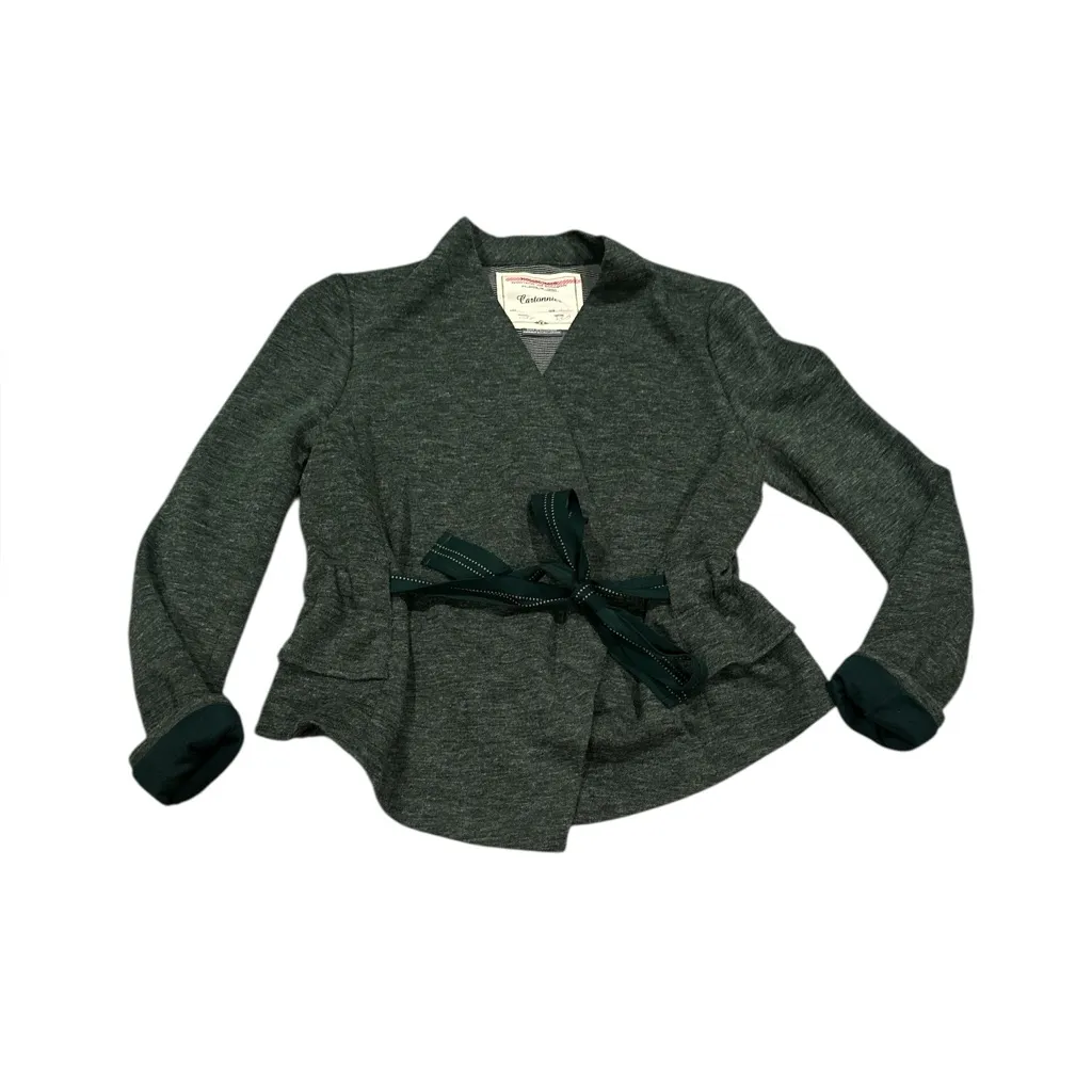 ANTHRO CARTONNIER Green Draped Open Front Tie Waist Peplum Blazer Jacket M - Image 6