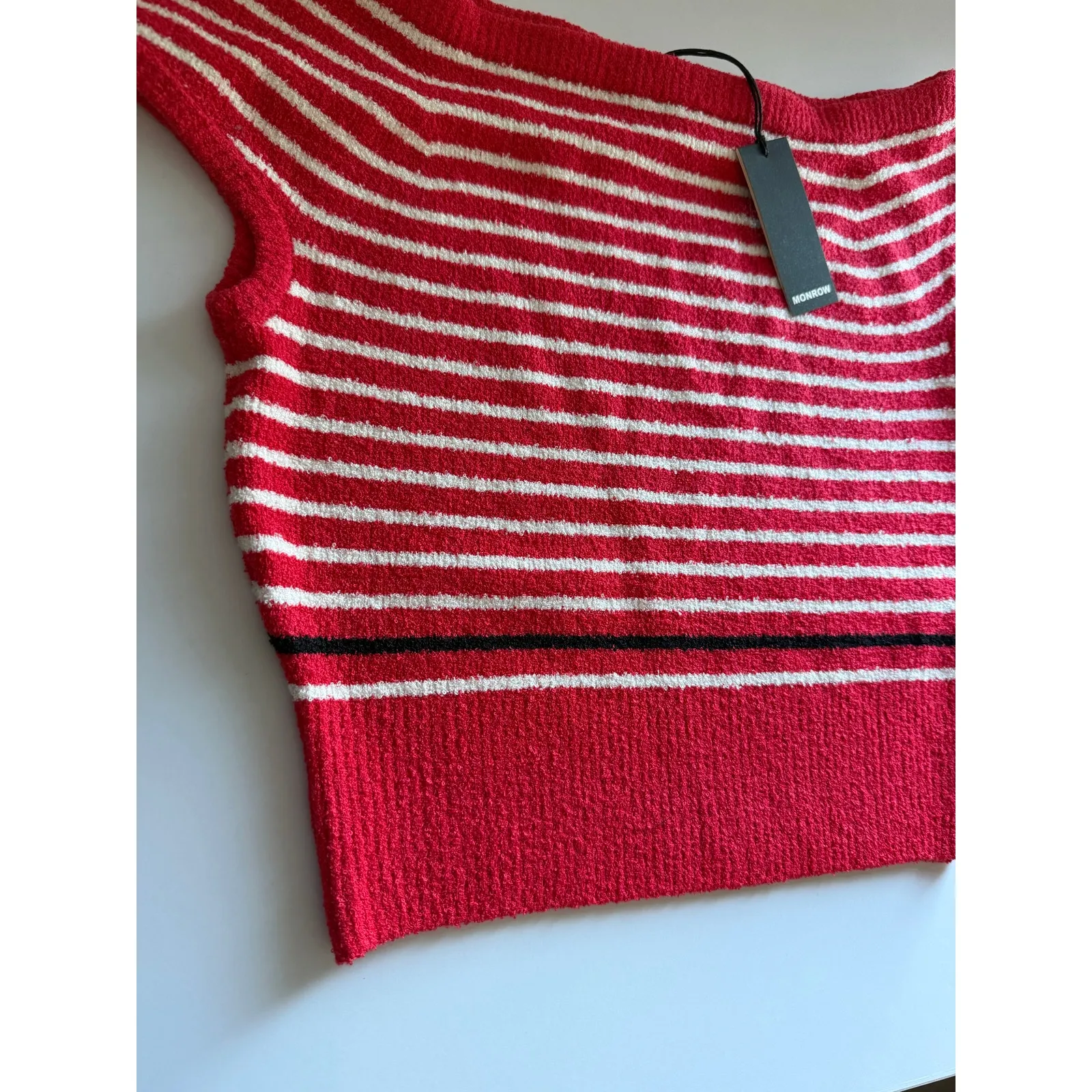$150 New Monrow Revolve Boucle Knit Off Shoulder Top - Image 4