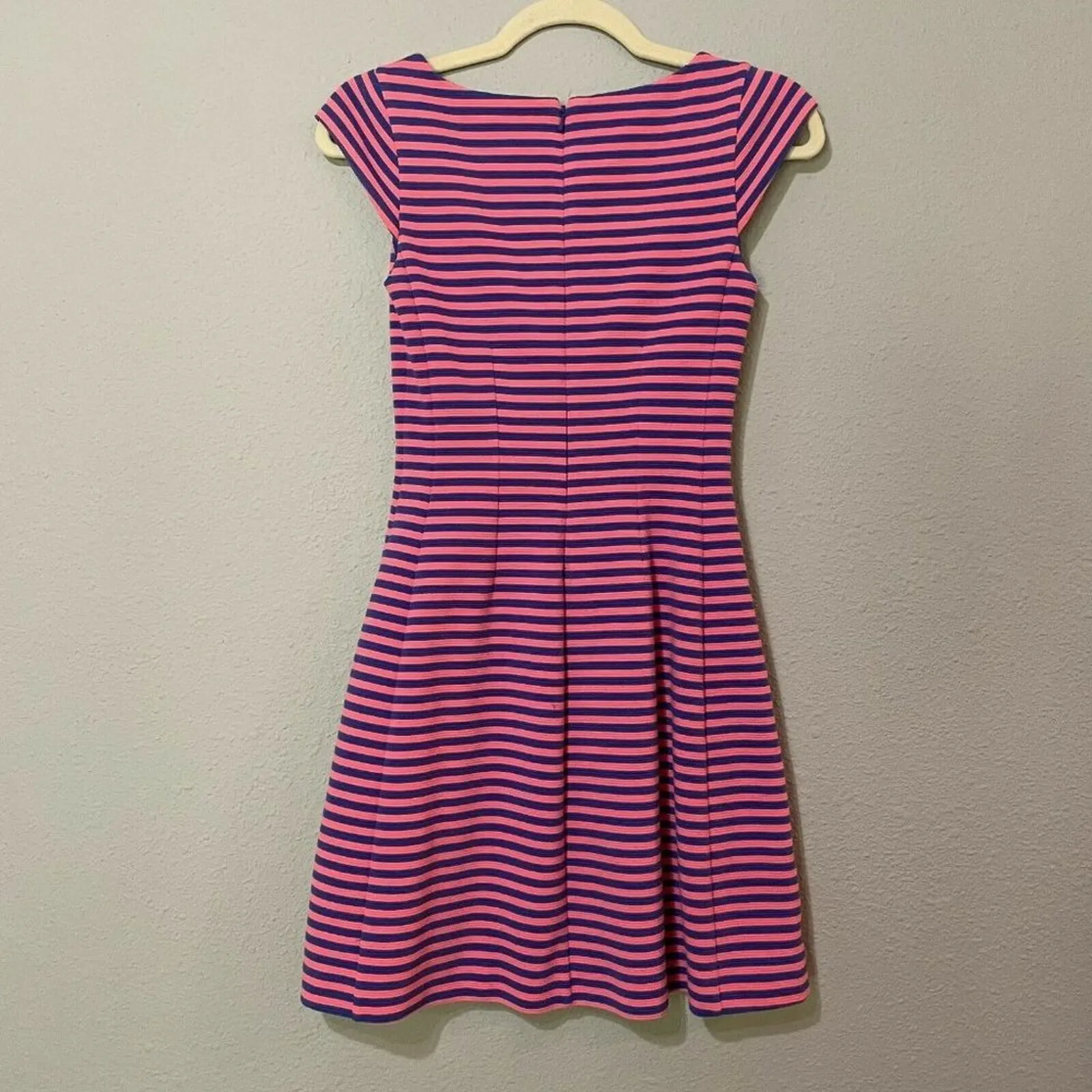 Lilly Pulitzer Pink & Blue Striped Fit Flare Dress XS Cap Sleeve Preppy Pleated - Image 2