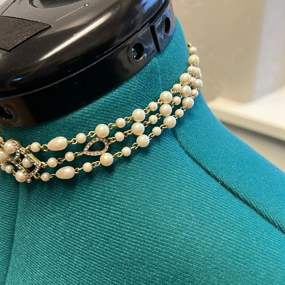 Pearl and Rhinestone Choker Necklace - Image 2