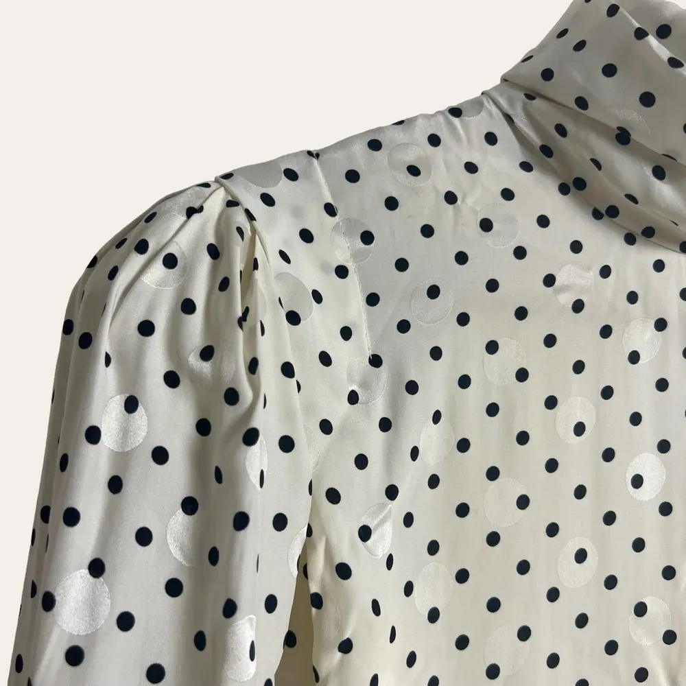 Ronny Kobo Kiara White Polka Dot Print Asymmetric Long Sleeve Turtleneck Dress M Size M - Image 6