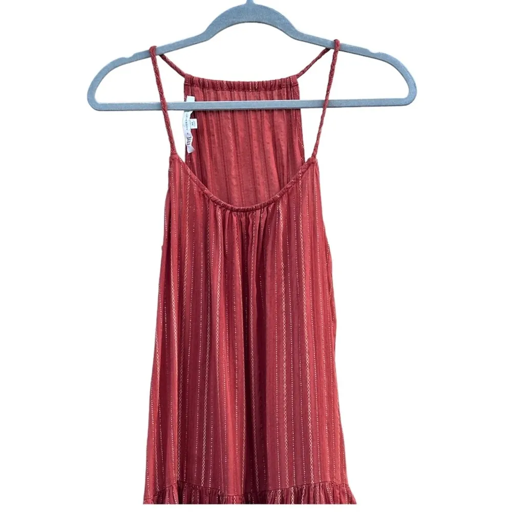 Frye x  Alyssa Tiered Maxi Dress Copper Metallic Stripe Medium - Image 3