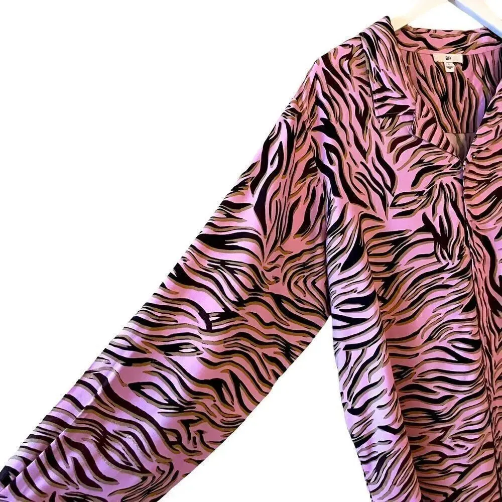BP. BE PROUD Pride PINK BOUQUET RETRO ZEBRA Button-Up Shirt SZ L - Image 6