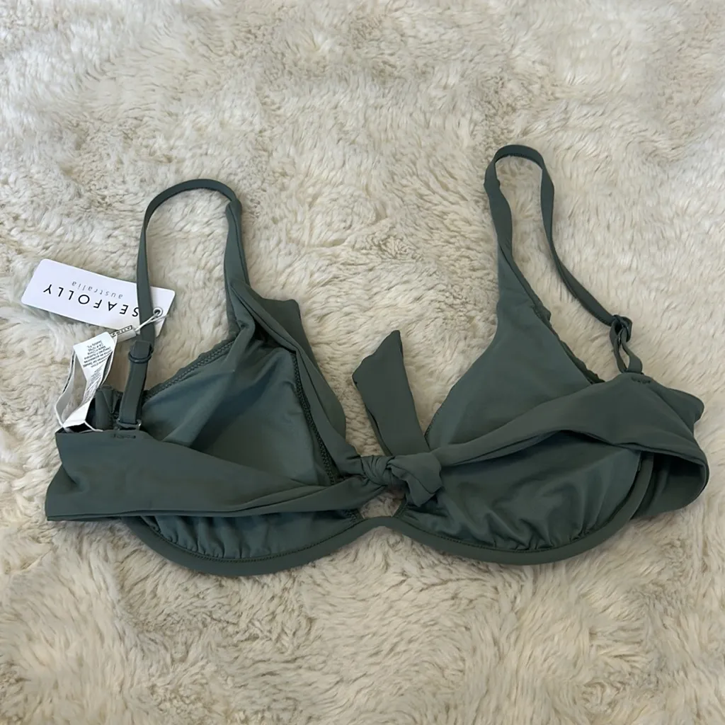 Seafolly Active Olive Leaf Split Wire Bra/Ring Side Bottom Bikini - Image 4