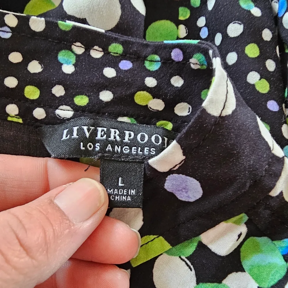 Liverpool Black & Green Confetti Polka Dot Mock Neck Sleeveless Top Size Large - Image 6