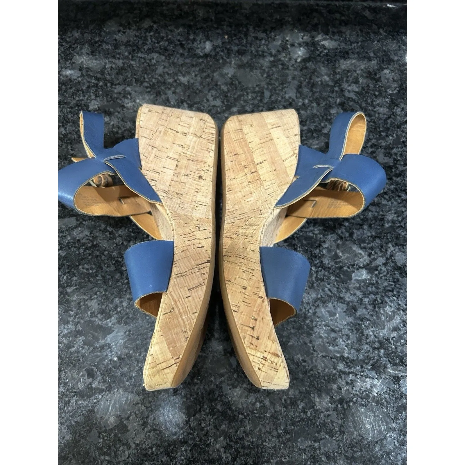 Korks By Kork Ease Women's Wedge Strap Sandals Shoes Denim Blue Leather Size 11 - Image 4