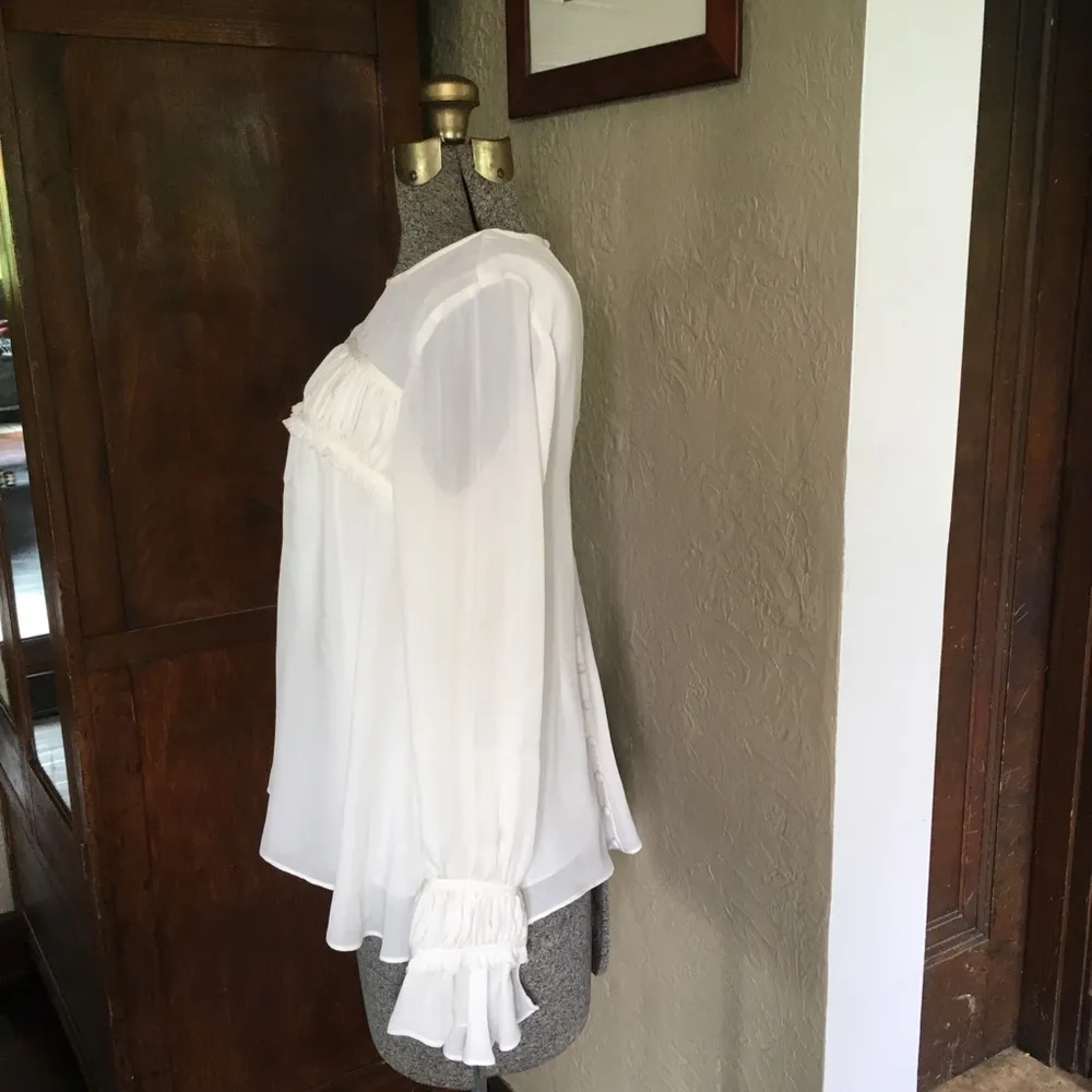 Delicate Cinq a Sept White Silk Shirt w/ Ruffles - Image 2