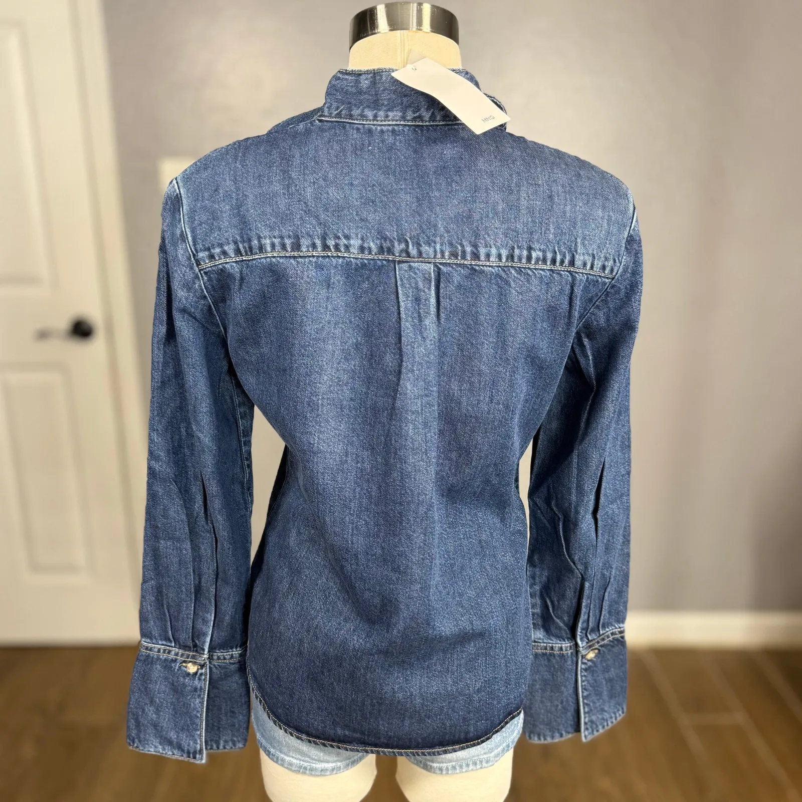 Mango Denim shirt with bow, Small - Image 2