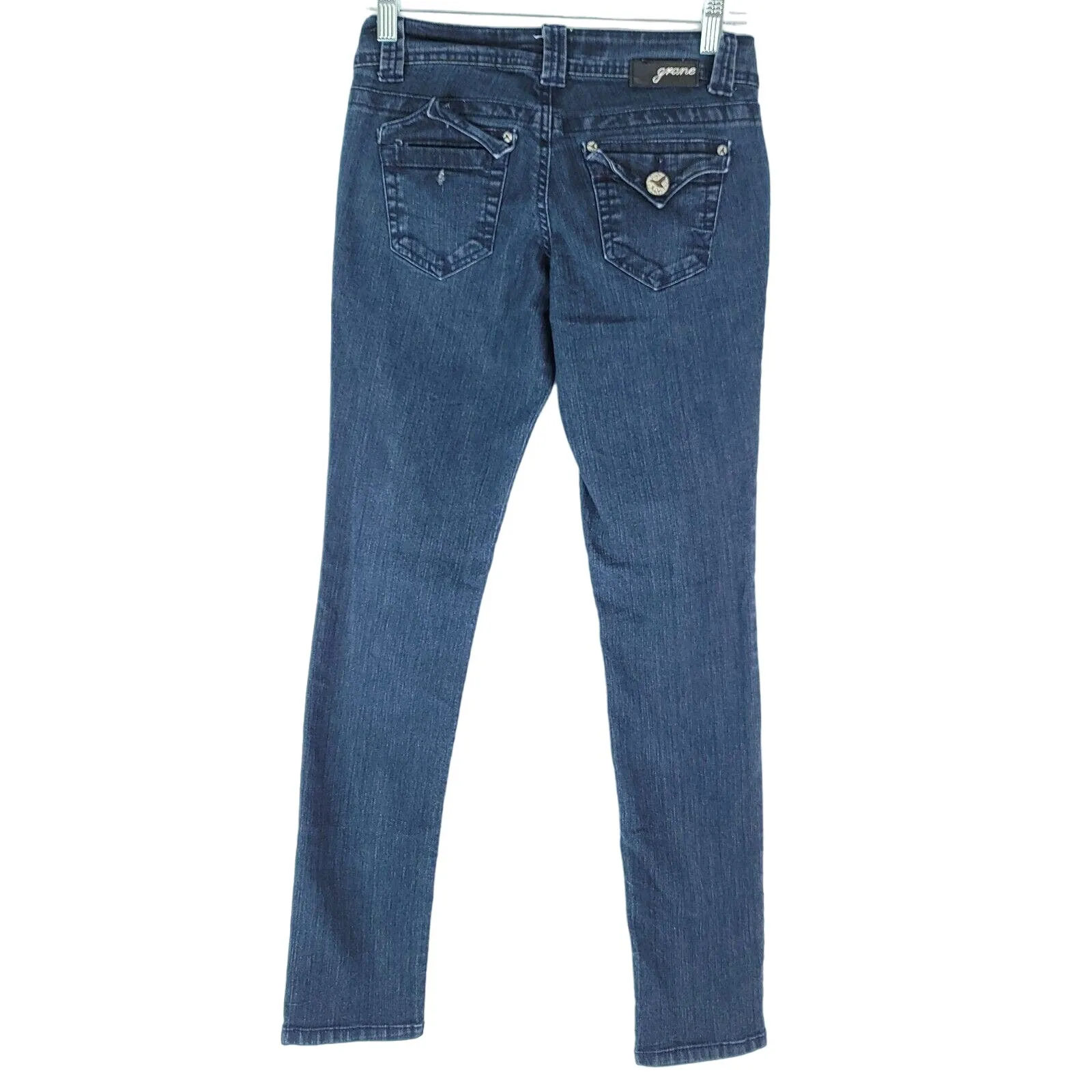 Grane Jeans Womens 1 (27x30.5) Blue Darcy Super Low Rise Skinny Dark Wash Y2K Size undefined - Image 2