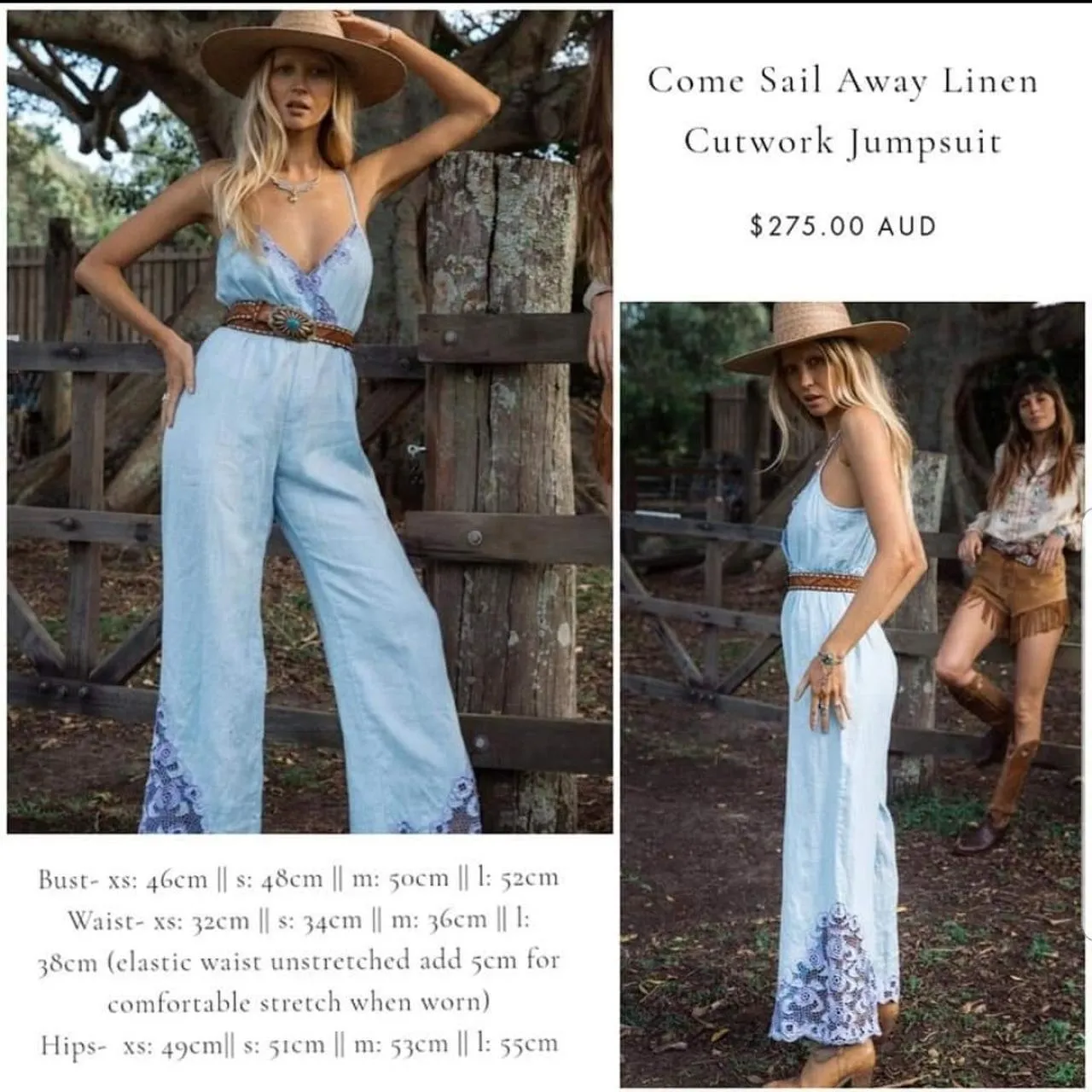 Chasing Unicorns Come Sail Away Linen Jumpsuit Womens Small Blue - Image 12