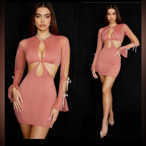 NWOT House Of CB  Miranda Rose Crystal Trim Cut out Mini Dress Size XS - Image 2