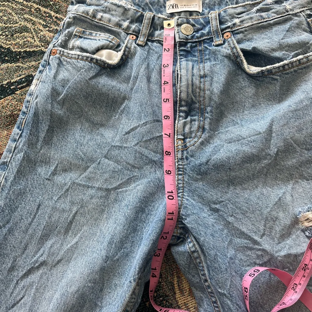 ZARA Mom Boyfriend Jeans High Rise Distressed Blue Women’s 26 Casual Denim Y2K - Image 12