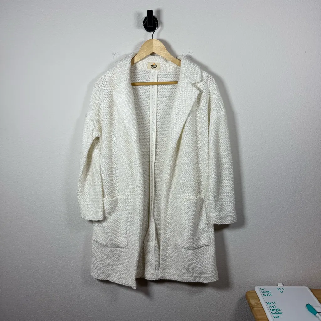 Marine Layer Women’s Birdseye Boucle Knit Cardigan Blazer in Ivory Size S - Image 3