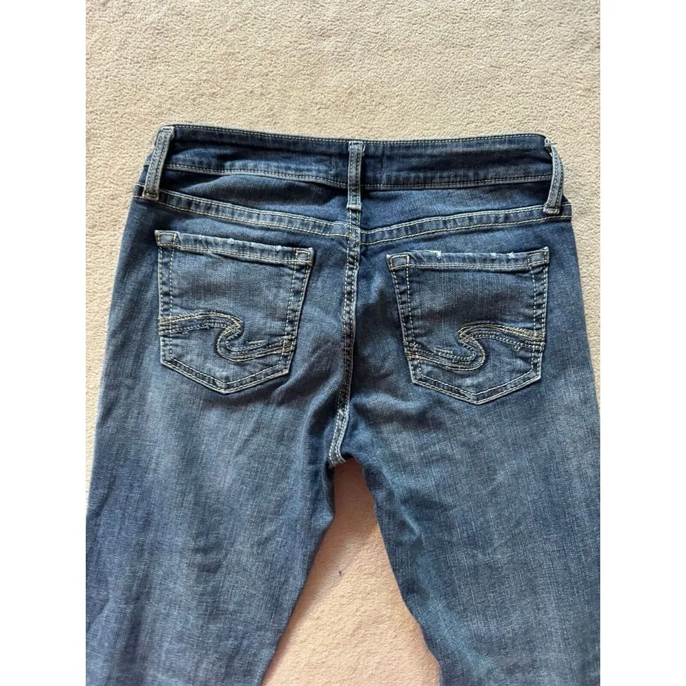 Silver Jeans Capri Suki Womens‎ Blue Embroidered Pocket Mid Rise Denim Size 27 - Image 4