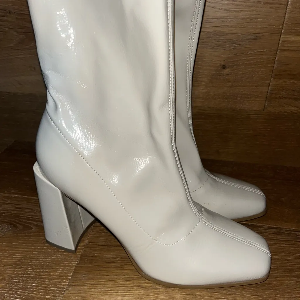 Windsor Chic And Mod Patent Faux Leather Booties 8 cream - Image 6