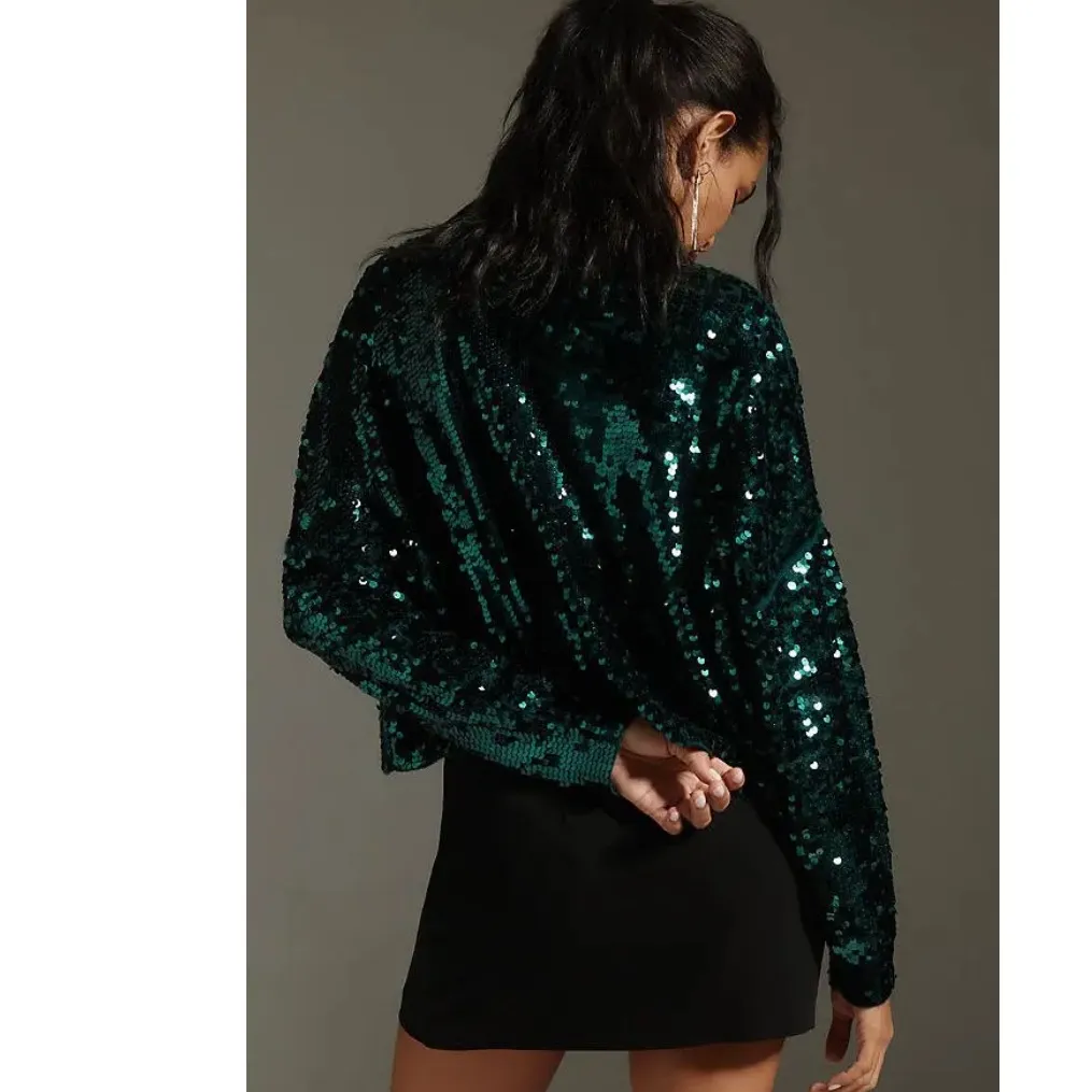 ANTHROPOLOGIE Pilcro The Alani Cashmere Mock Neck Sequin Sweater Green M NEW - Image 8