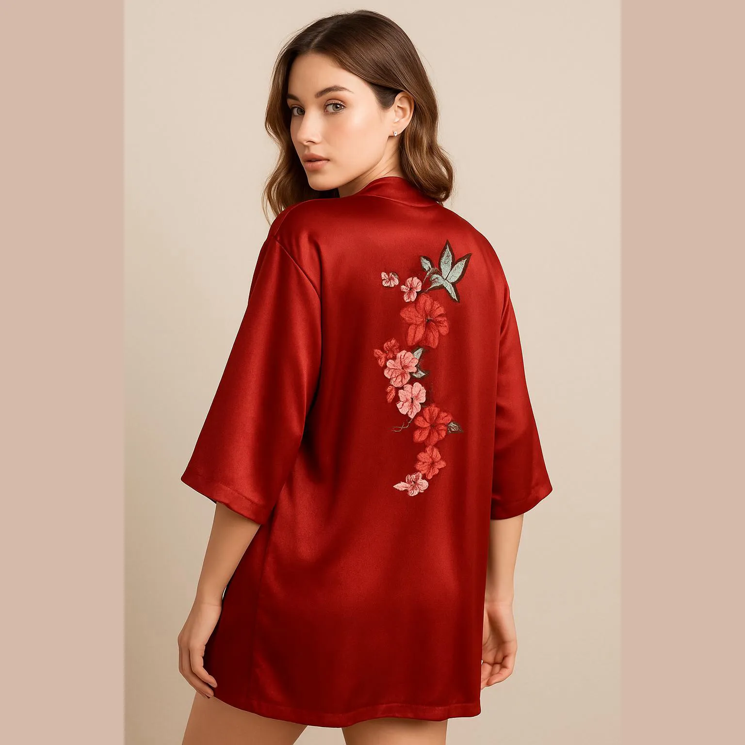 NWT NEW Honey Belle Red Hummingbird Floral Kimono Robe - Image 2
