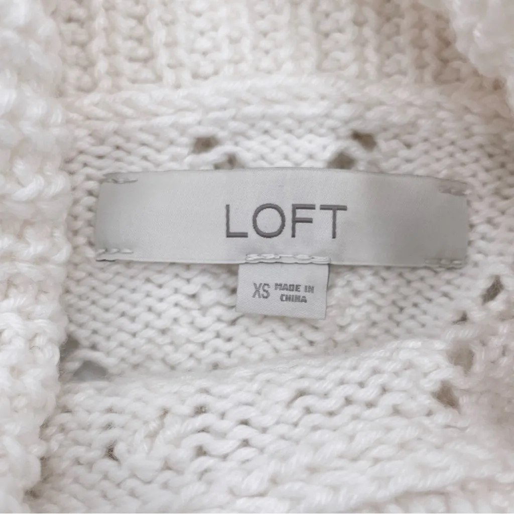 LOFT‎ Turtleneck Sweater Diamond Bobble Pattern Women Size XS White Cream Winter - Image 7