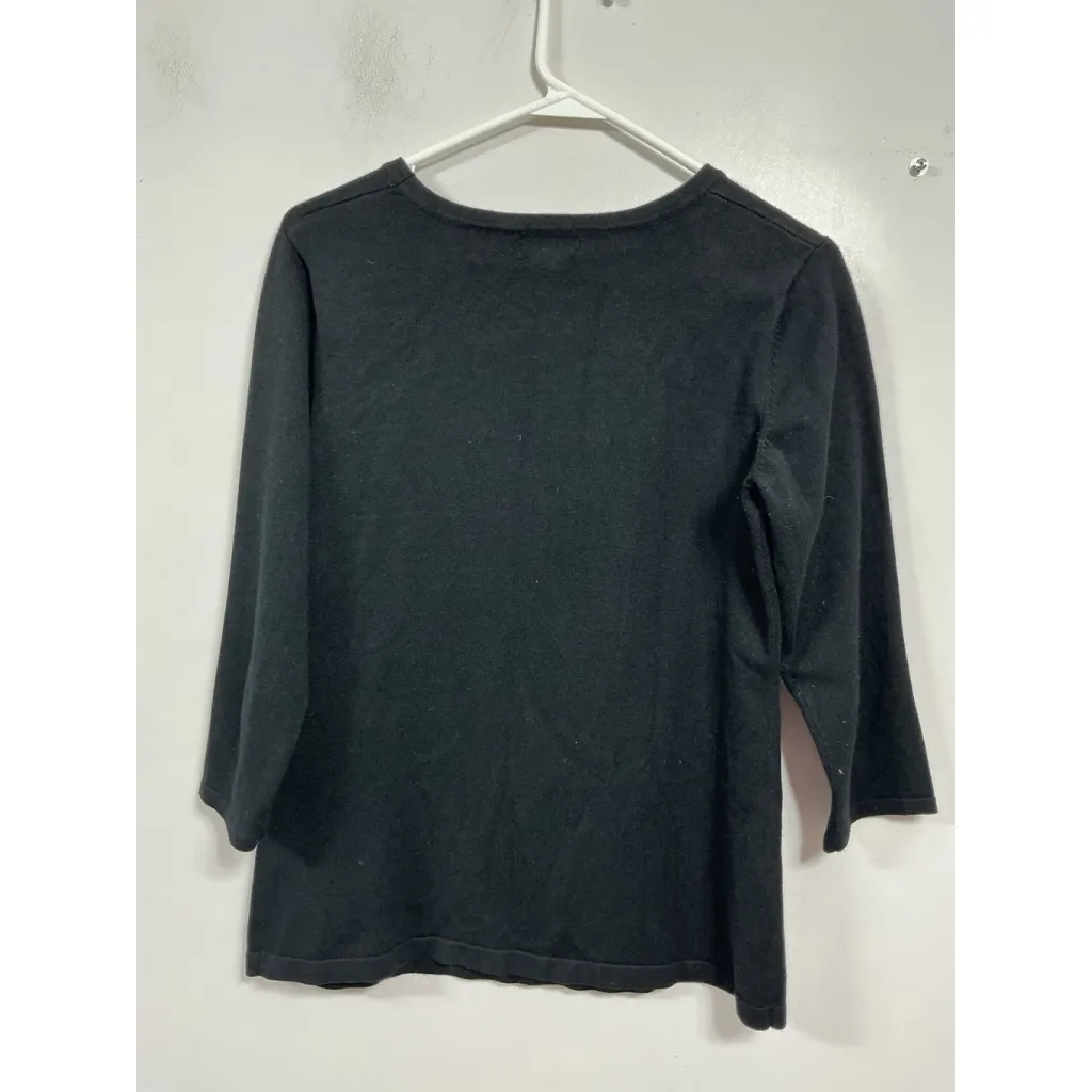 Womans Questions Pullover Sweater Medium Black 3/4 Sleeve Peekaboo Studs - Image 2