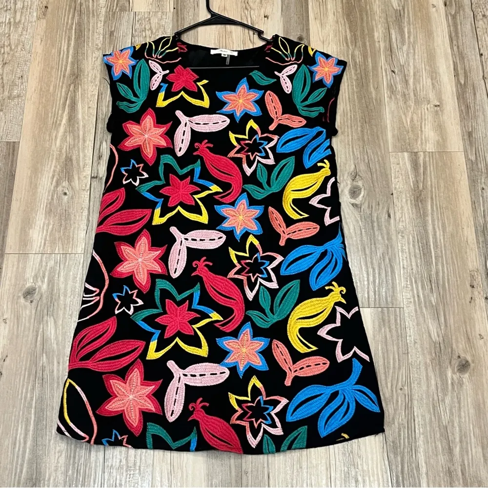 Andree by Unit Gorgeous Embroidery Cotton/Linen Pullover Dress black Medium - Image 4