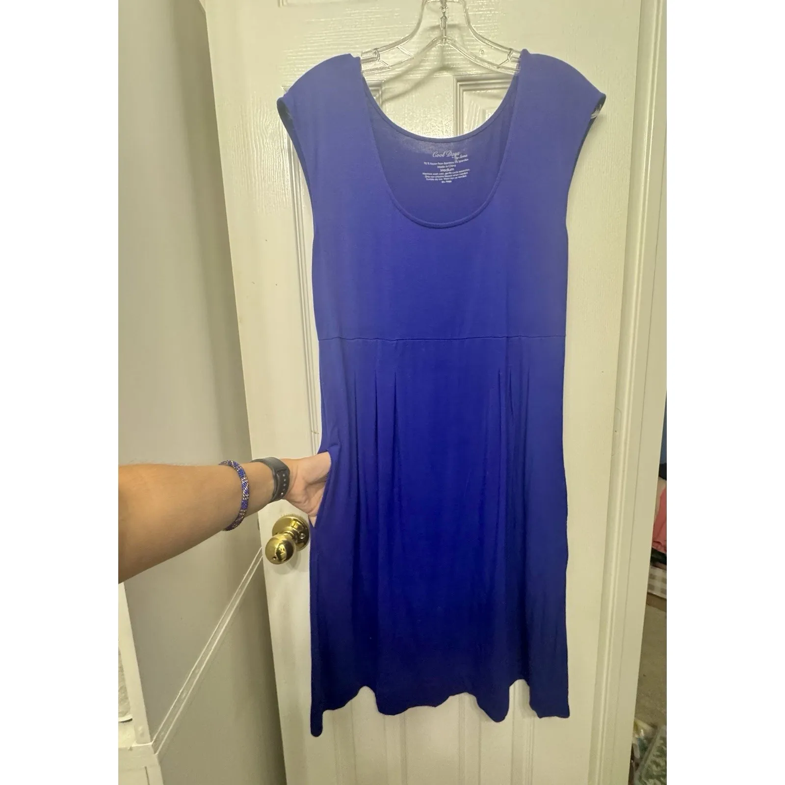 Cool Days Women’s Casual Knit Cap Sleeve Dress w. Pleats, Pockets - Image 3