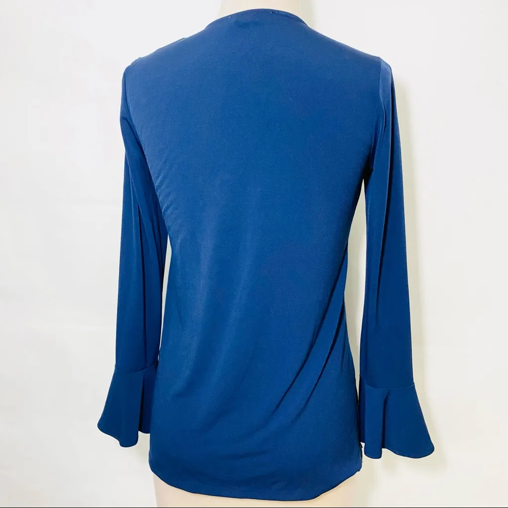 Michael Kors blue lace up cross cross tie long sleeve blouse - Image 3