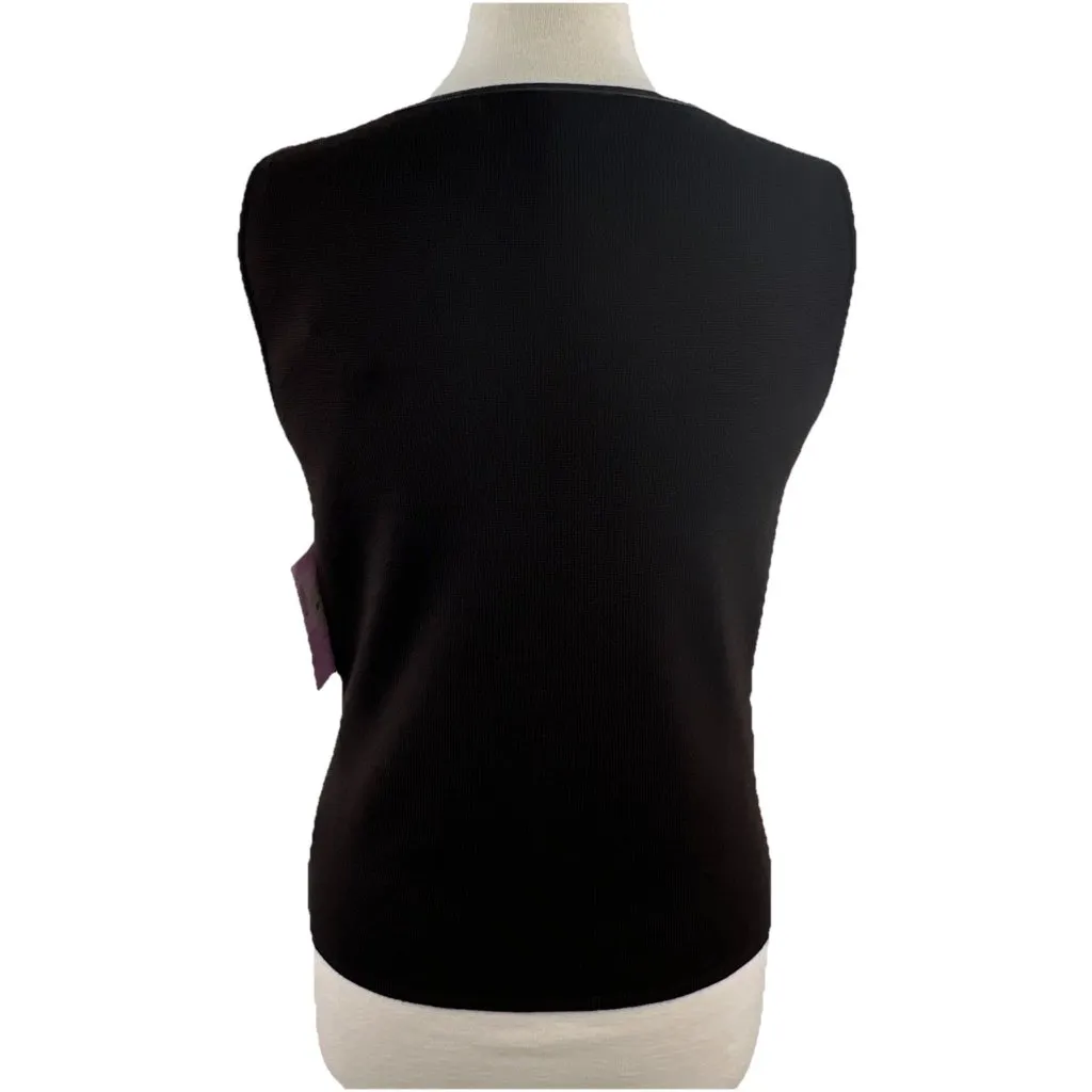 Dana Buchman LP Dark Brown Merino Wool Leather Trim Knit Shell Tank Top Fitted - Image 6