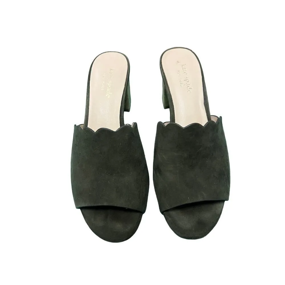 KATE SPADE SCALLOPED GREEN SUEDE OPEN TOE HEELS SIZE 7 - Image 4