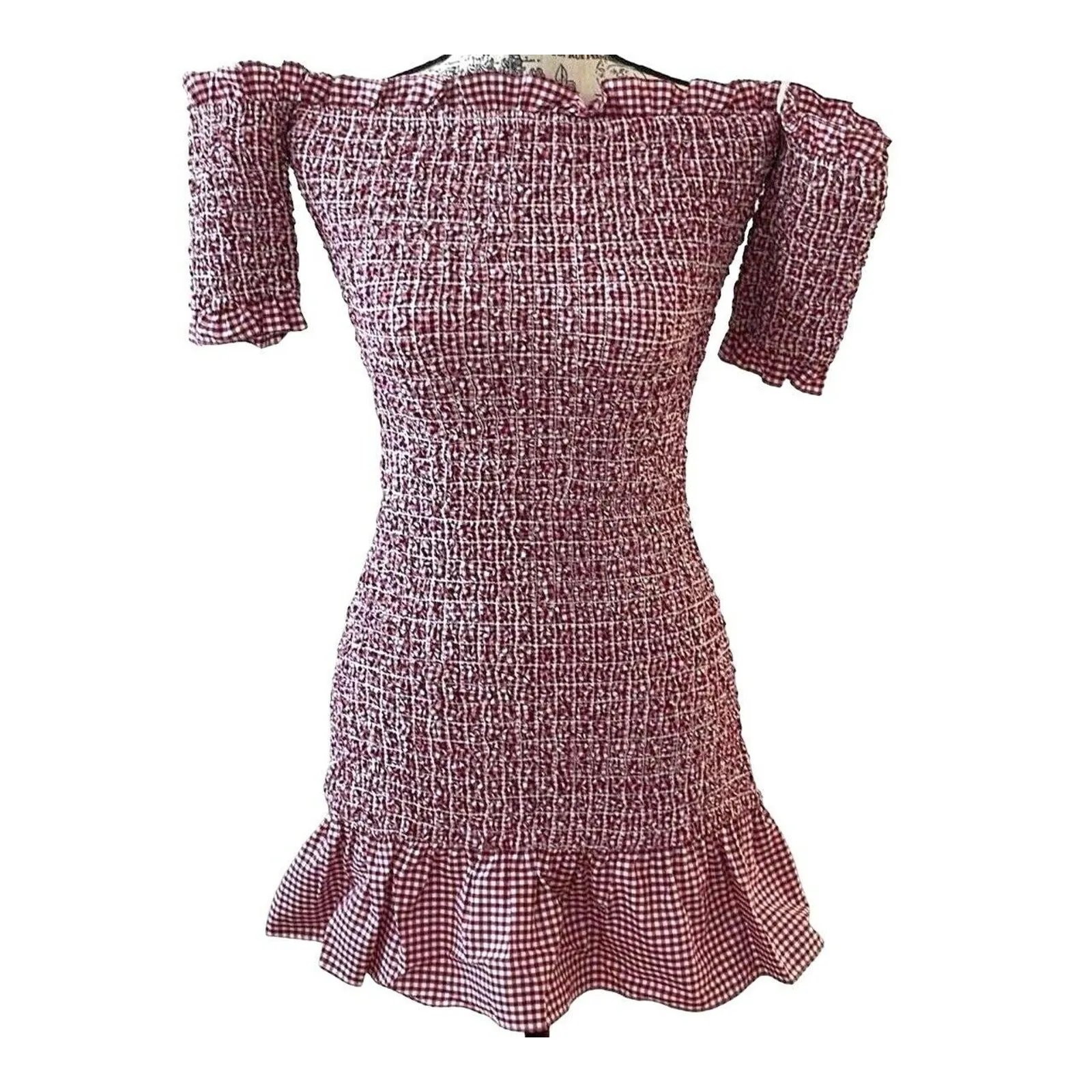 Petersyn Mini Benson Dress XS Red White Gingham Off - Image 4