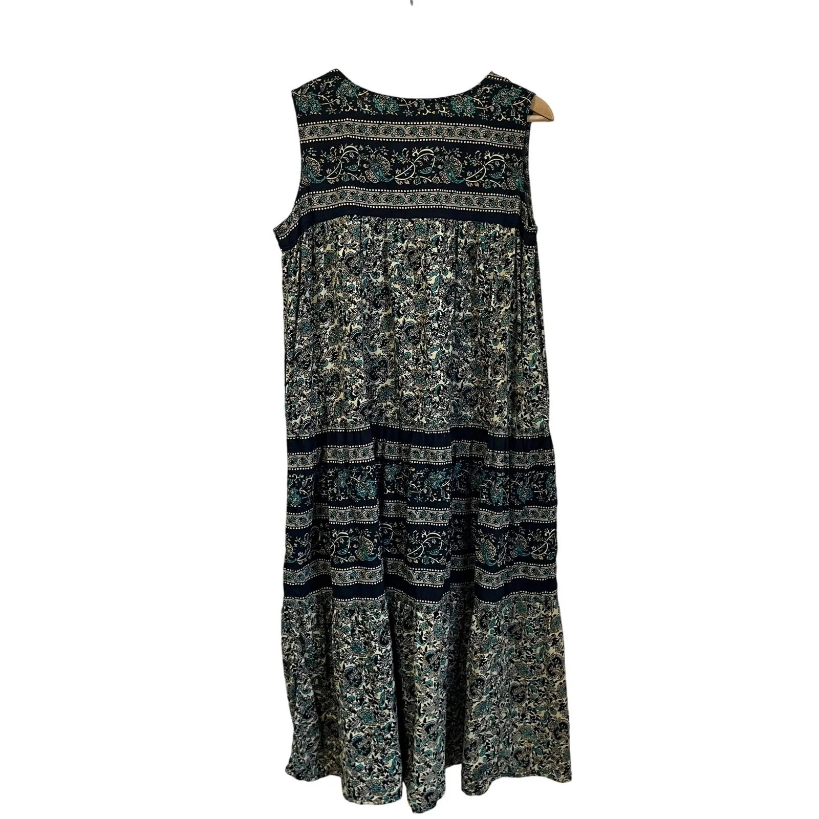 Vintage La Cera 90s Boho Tapestry Cotton Sundress Maxi Dress Pockets Size M Black Size M - Image 2