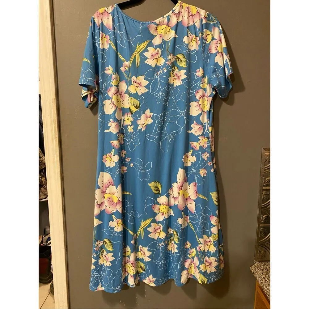Tralilbee Blue Floral Short Sleeve Pleated Dress Size 1XL NWT Boutique - Image 4