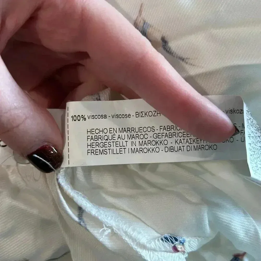 Zara Basic White Animal Bird Print Long Sleeve Button-Down Shirt Novelty Size S - Image 7