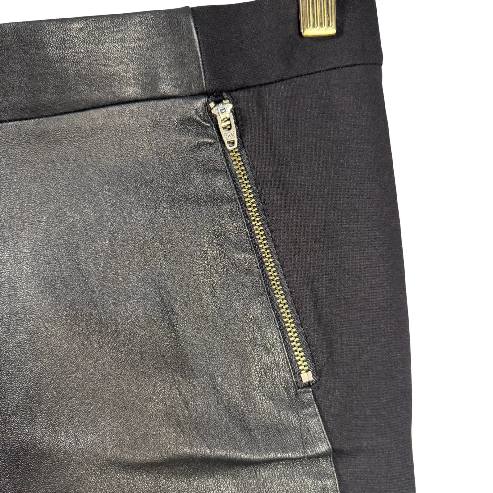 J.Crew  Leather Front Panel Ponte Pants Women's 4 Black Ankle Zip Pockets - Image 4