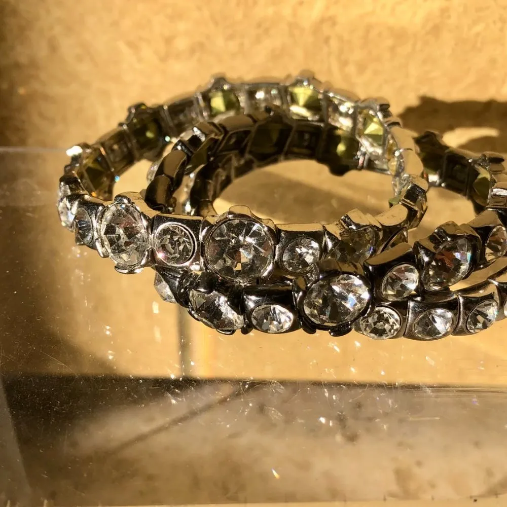 Cache 3 Lot Bundle silver tone stretch bracelets multi size faceted crystals NWT - Image 4