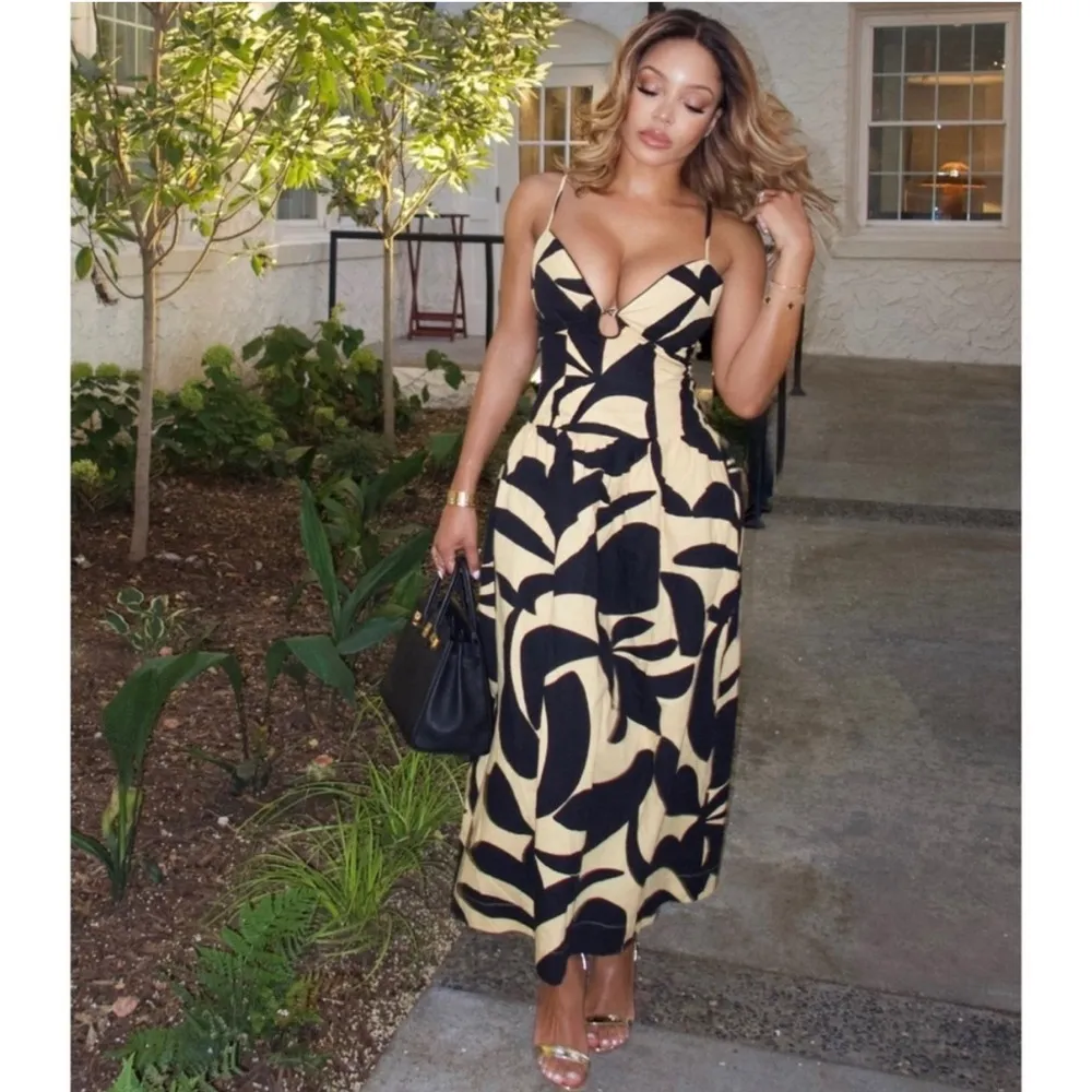 Mon Renn Surreal Midi Dress Tropico Print Red Medium Drop Waist Cotton Vacation - Image 13