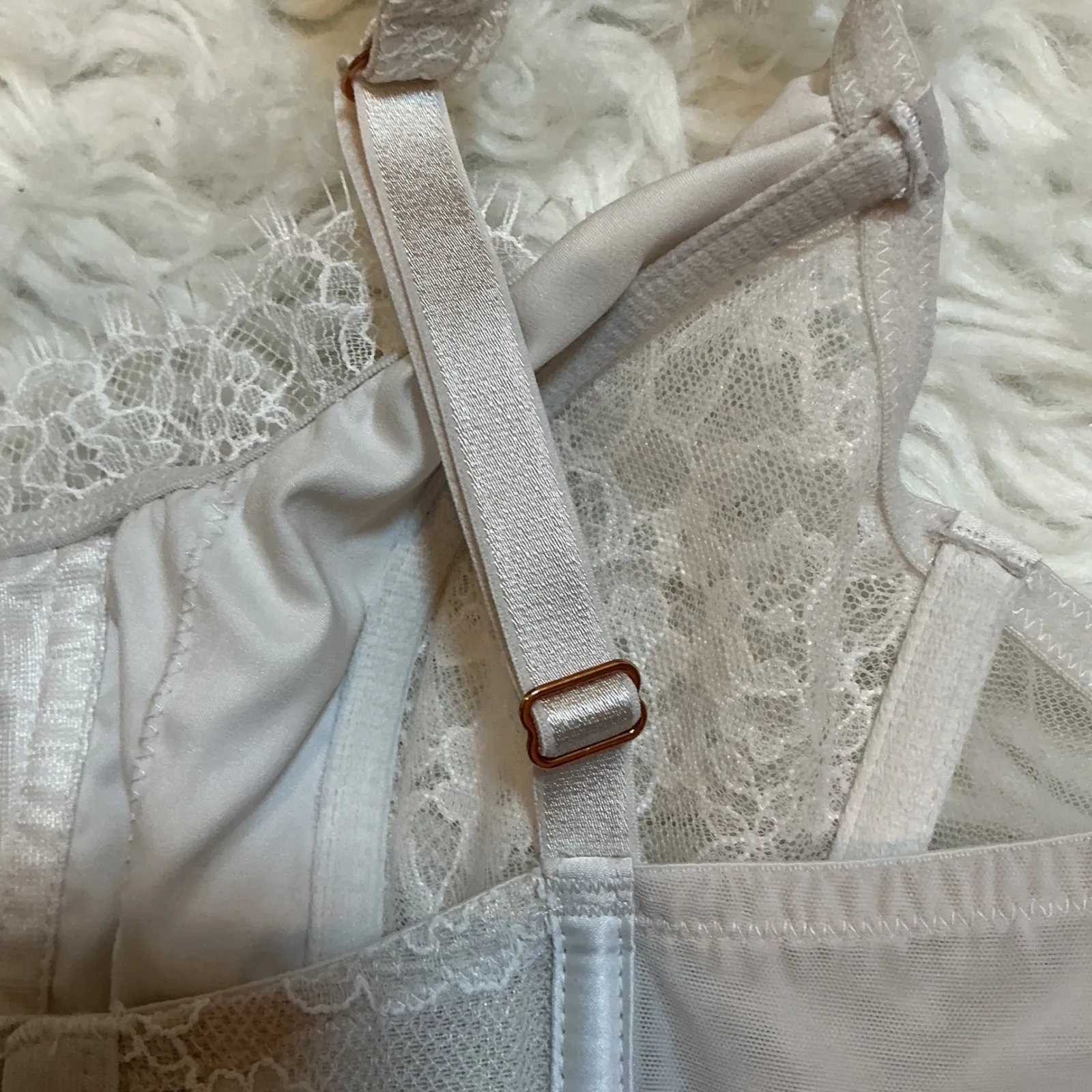 Victoria's Secret Corset Bralette Bustier White Lace Sheer Mesh Strappy  L - Image 5