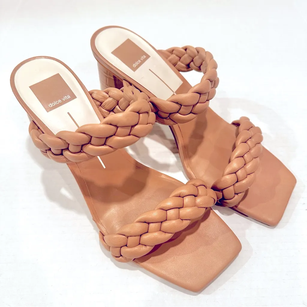 Dolce Vita Paily Braided Sandal Chunky Heel Women's 9.5 Tan‎ Faux Leather NEW Tan - Image 4