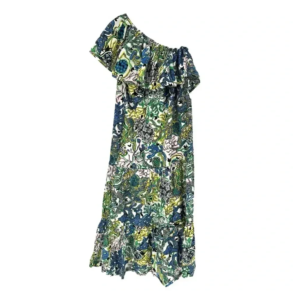 ALC One Shoulder Naomi Dress Multicolor Abstract Print Midi Length‎ Small - Image 6