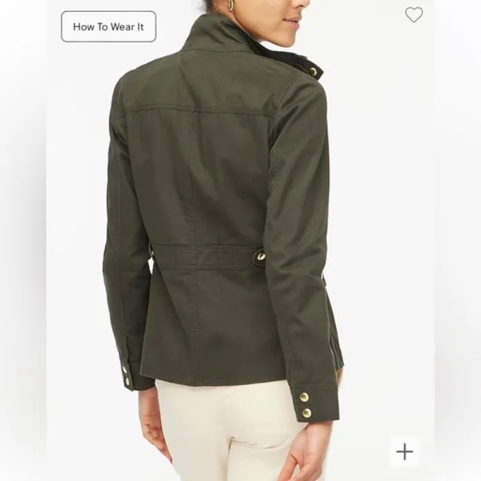 J. Crew Resin-Coated Twill Field Jacket, Mossy Brown Green sz M - Image 4