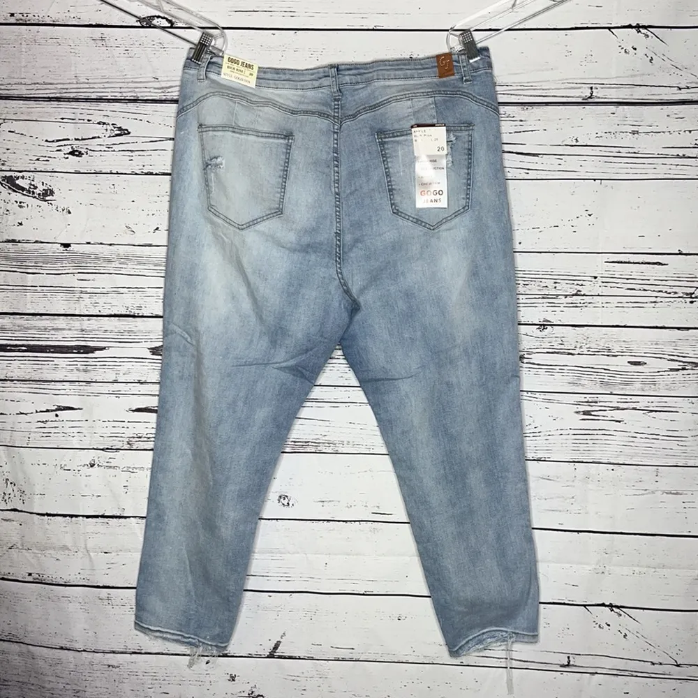 Gogo Jeans NWT Size 20 Light Blue Wash Distressed High Rise Ankle Denim Jeans - Image 4