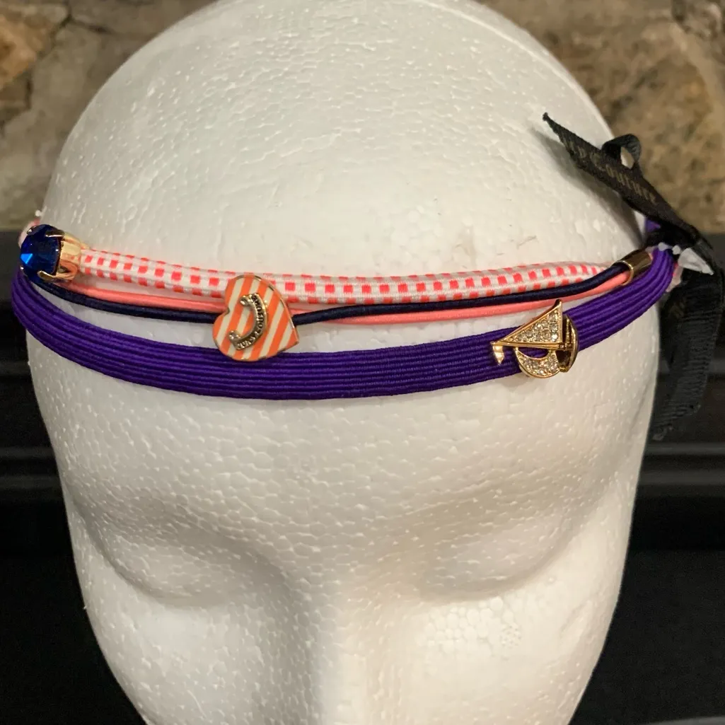 Juicy Couture Pink Purple Elastic Headband with Heart Charms 3 Piece Set NWT - Image 2