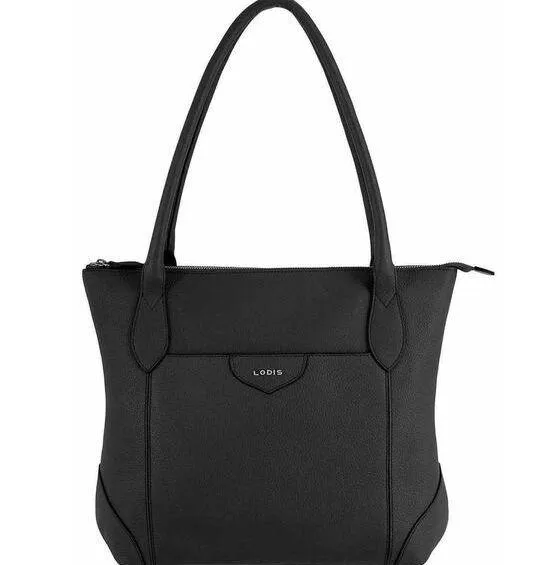 LODIS | Large | Siera Luxury Pebbled Leather Tote Bag Purse Travel Shoulder Black - Image 1