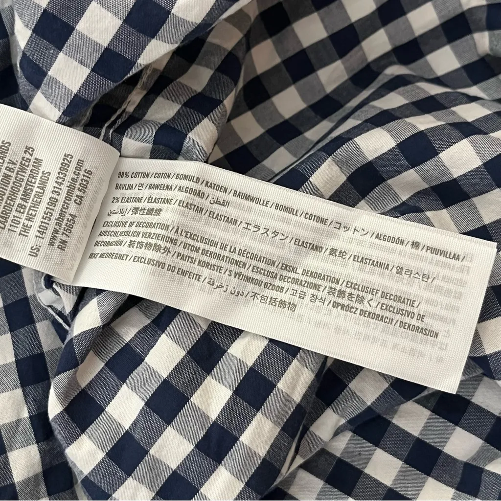 Abercrombie & Fitch Gingham Button Up Shirt Stretch Collared Navy L - Image 5