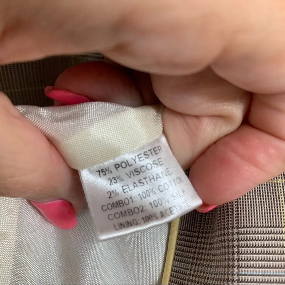 Rebecca Taylor Glen Plaid Brown/Yellow/White Five Button Blazer - Image 3