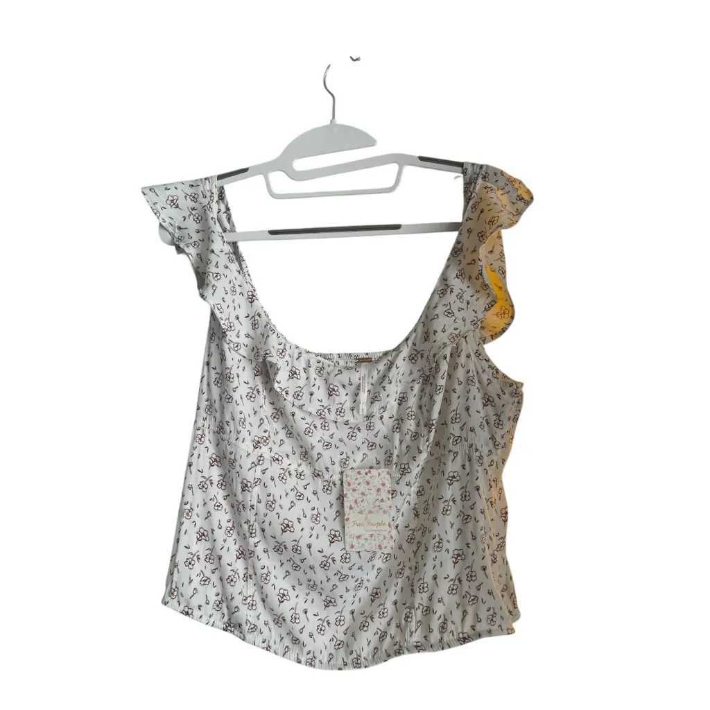 Free People white & burgundy flowers Tank Top Size L - Image 3